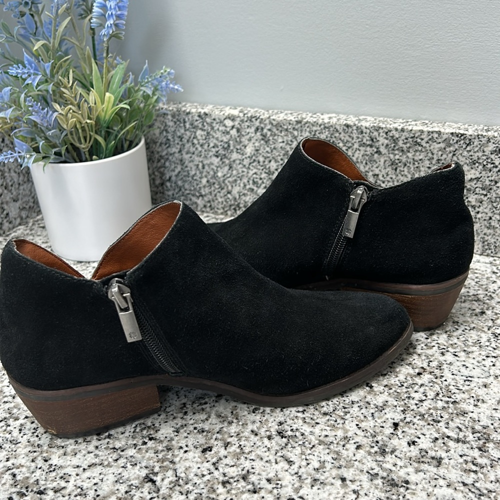 Lucky Brand Fenley Black Leather Suede Booties View 2